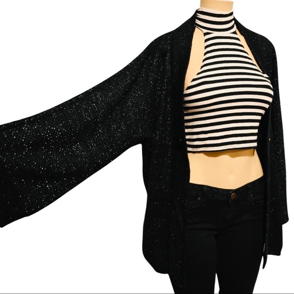 Carolyn Taylor XL Black Knit Silver Sparkle Cardigan - Picture 4 of 8